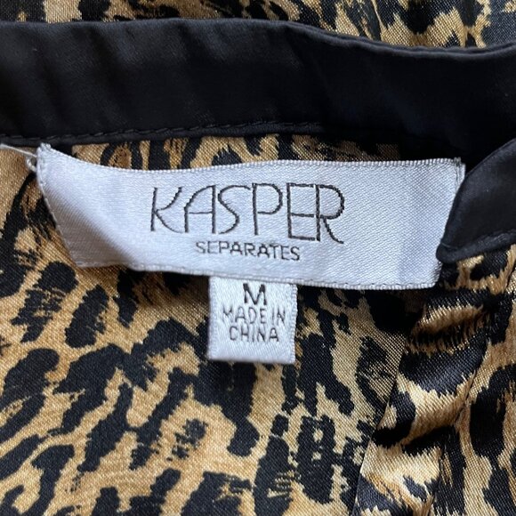 Kasper Separates Button Front Shirt Women Medium Black Brown Leopard Print Silky - Picture 6 of 9